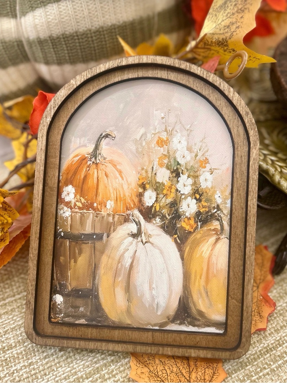 Autumn Pumpkin Arch Frame Wall Art - Cream & Orange